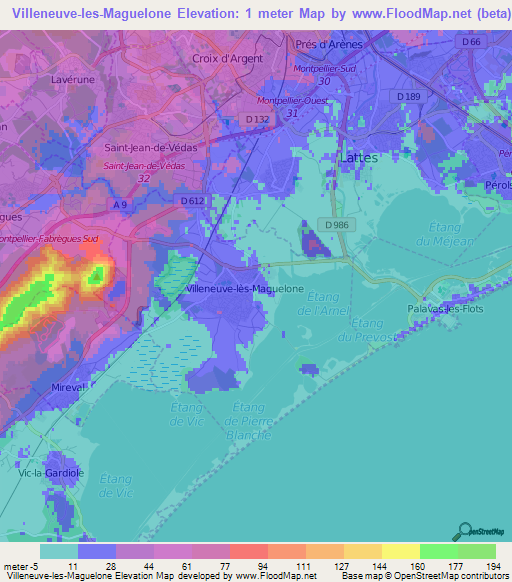 Villeneuve-les-Maguelone,France Elevation Map