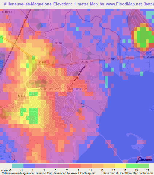 Villeneuve-les-Maguelone,France Elevation Map