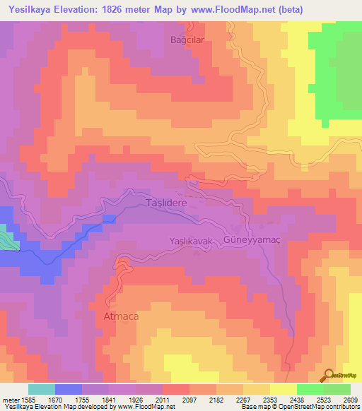 Yesilkaya,Turkey Elevation Map