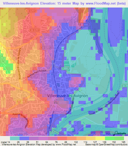 Villeneuve-les-Avignon,France Elevation Map