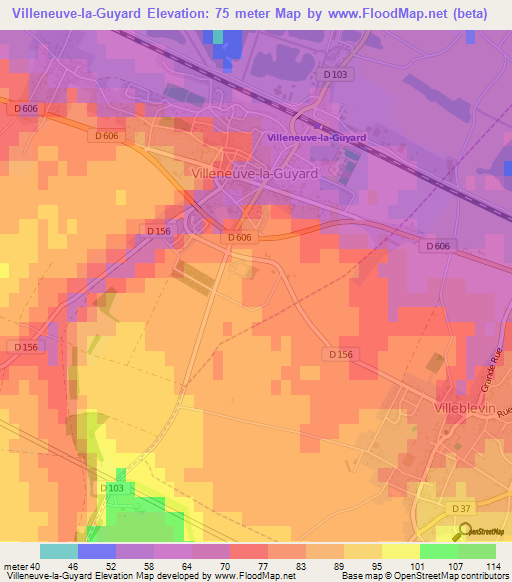 Villeneuve-la-Guyard,France Elevation Map