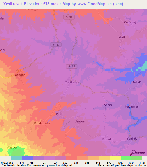 Yesilkavak,Turkey Elevation Map