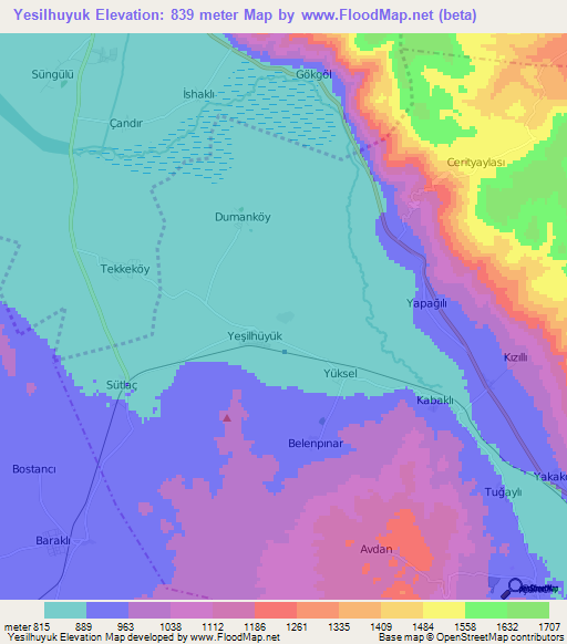 Yesilhuyuk,Turkey Elevation Map