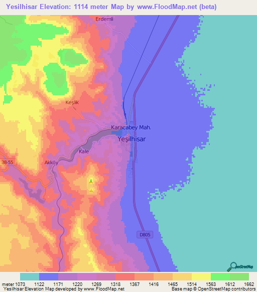 Yesilhisar,Turkey Elevation Map