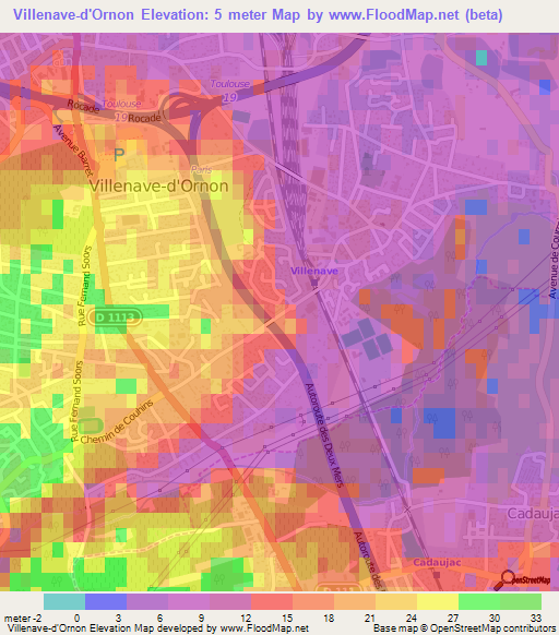 Villenave-d'Ornon,France Elevation Map