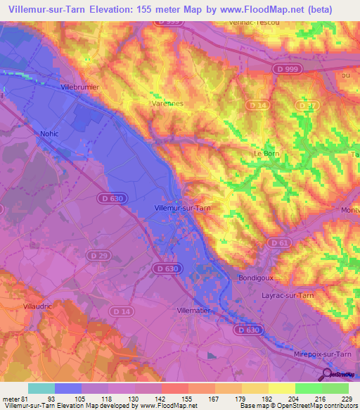 Villemur-sur-Tarn,France Elevation Map