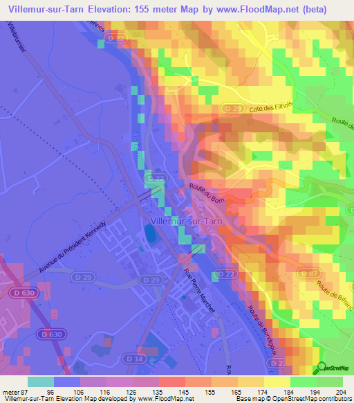 Villemur-sur-Tarn,France Elevation Map