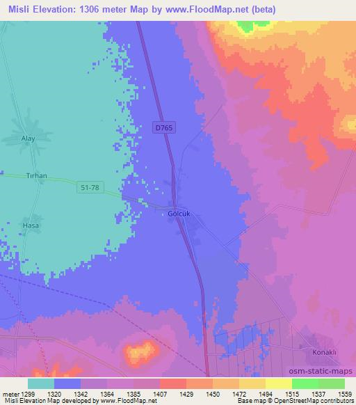 Misli,Turkey Elevation Map