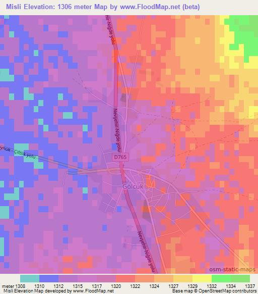 Misli,Turkey Elevation Map