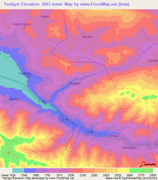 Yesilgol,Turkey Elevation Map