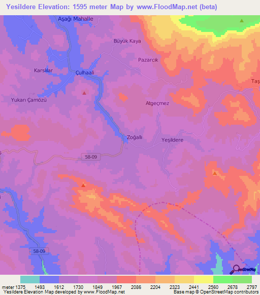 Yesildere,Turkey Elevation Map