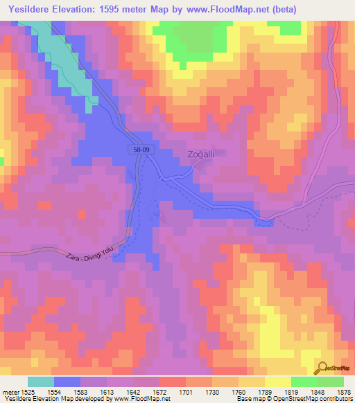 Yesildere,Turkey Elevation Map