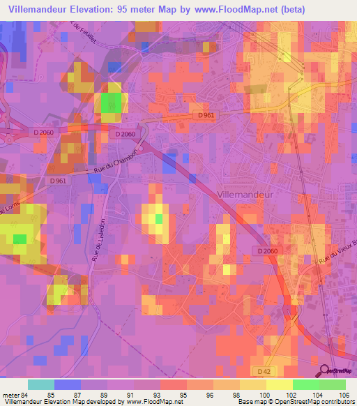 Villemandeur,France Elevation Map