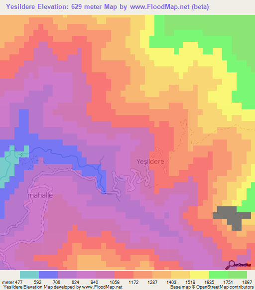 Yesildere,Turkey Elevation Map