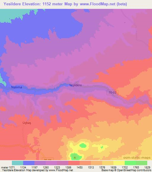 Yesildere,Turkey Elevation Map