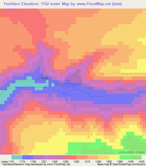 Yesildere,Turkey Elevation Map