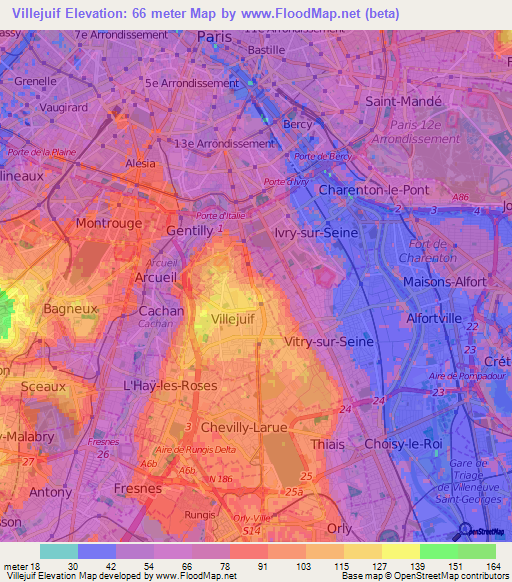 Villejuif,France Elevation Map