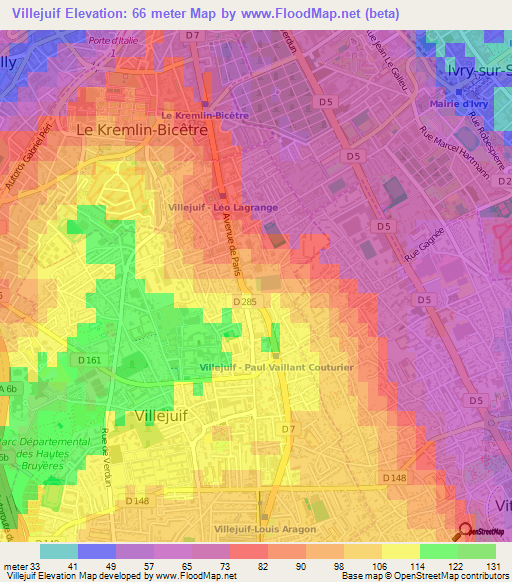 Villejuif,France Elevation Map