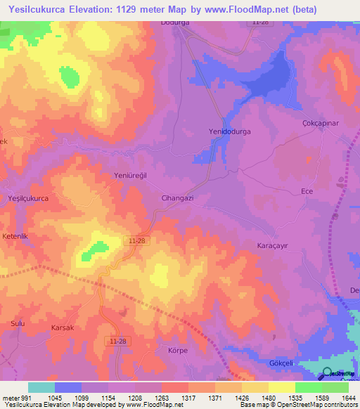 Yesilcukurca,Turkey Elevation Map