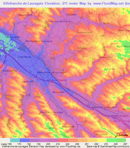 Villefranche-de-Lauragais,France Elevation Map