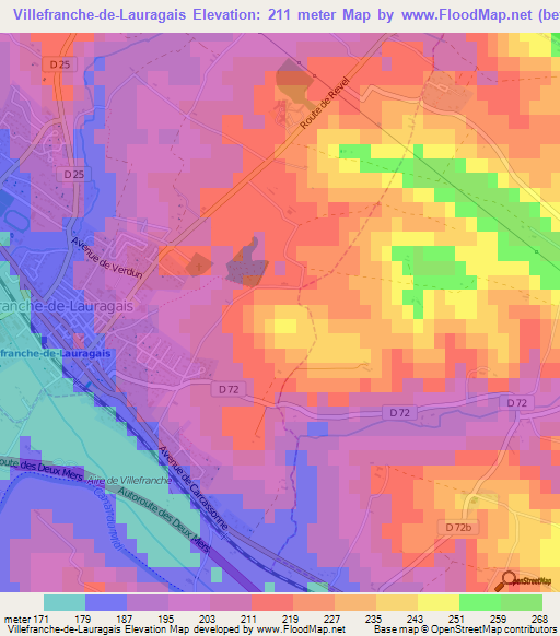 Villefranche-de-Lauragais,France Elevation Map