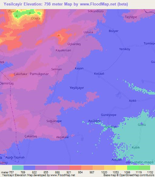 Yesilcayir,Turkey Elevation Map