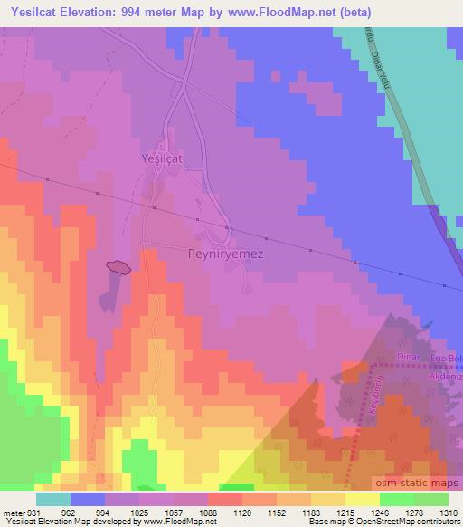 Yesilcat,Turkey Elevation Map