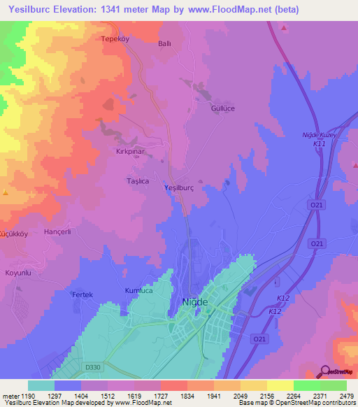 Yesilburc,Turkey Elevation Map