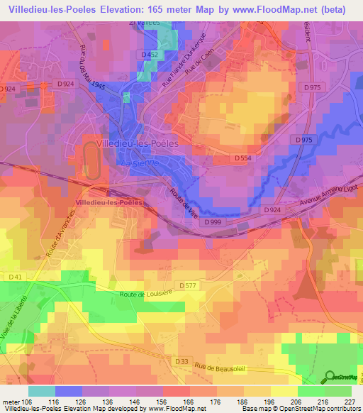 Villedieu-les-Poeles,France Elevation Map