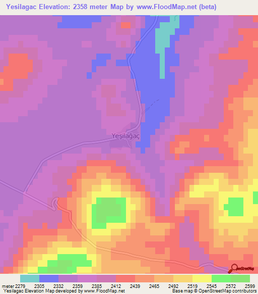 Yesilagac,Turkey Elevation Map