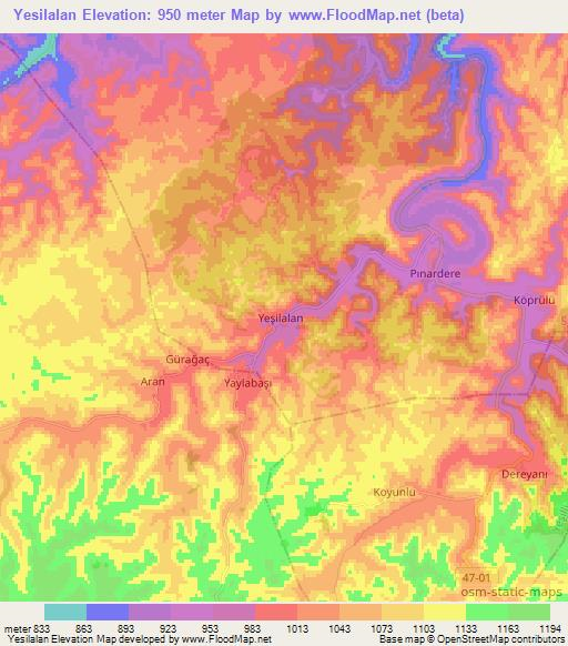 Yesilalan,Turkey Elevation Map