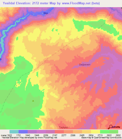 Yesildal,Turkey Elevation Map