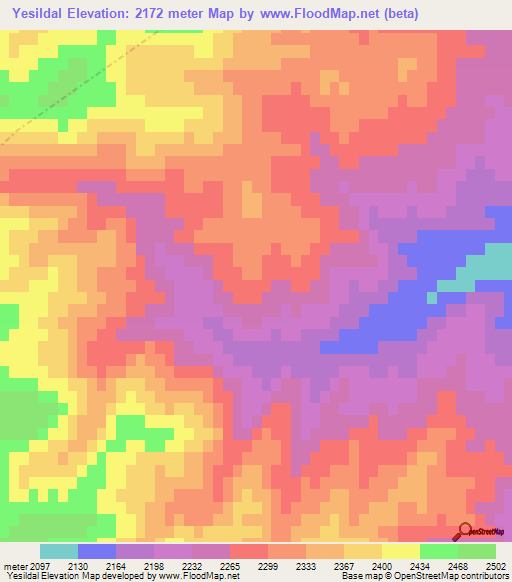 Yesildal,Turkey Elevation Map