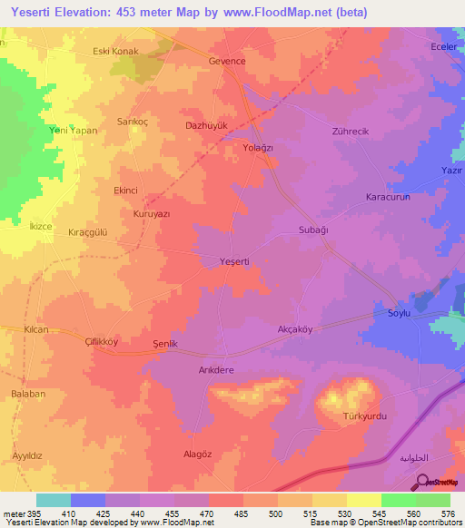 Yeserti,Turkey Elevation Map