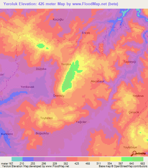 Yeroluk,Turkey Elevation Map