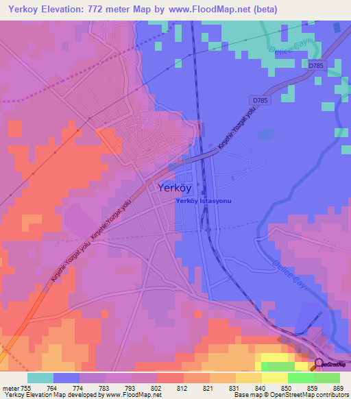 Yerkoy,Turkey Elevation Map