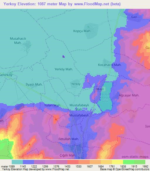 Yerkoy,Turkey Elevation Map