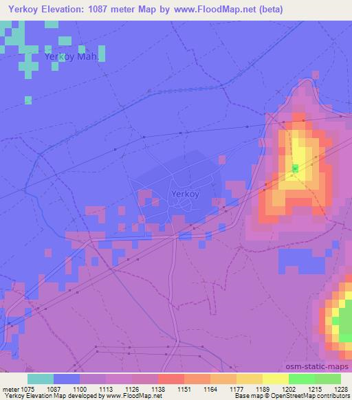 Yerkoy,Turkey Elevation Map