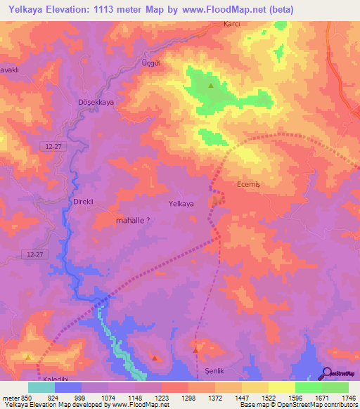 Yelkaya,Turkey Elevation Map