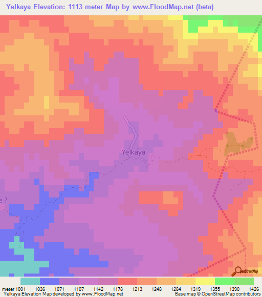 Yelkaya,Turkey Elevation Map