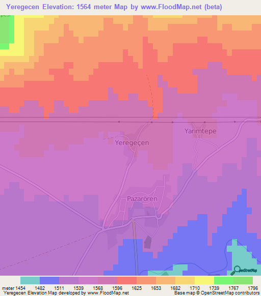 Yeregecen,Turkey Elevation Map