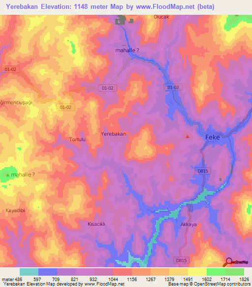 Yerebakan,Turkey Elevation Map