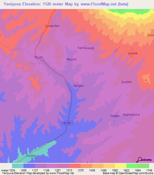 Yeniyuva,Turkey Elevation Map