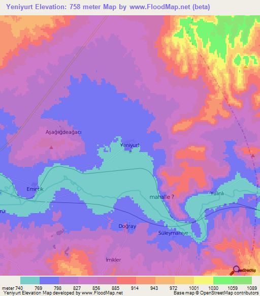 Yeniyurt,Turkey Elevation Map