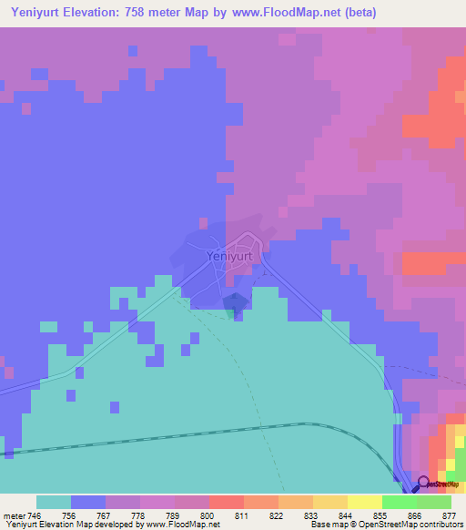 Yeniyurt,Turkey Elevation Map