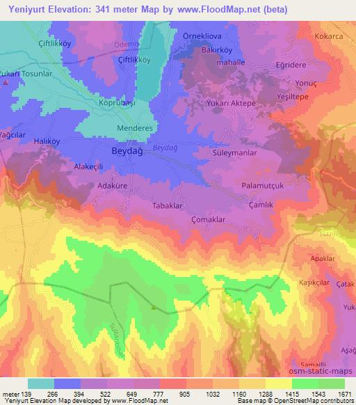 Yeniyurt,Turkey Elevation Map