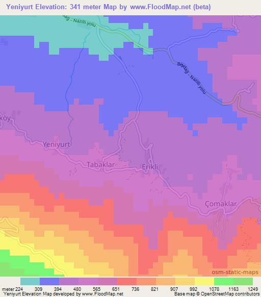 Yeniyurt,Turkey Elevation Map