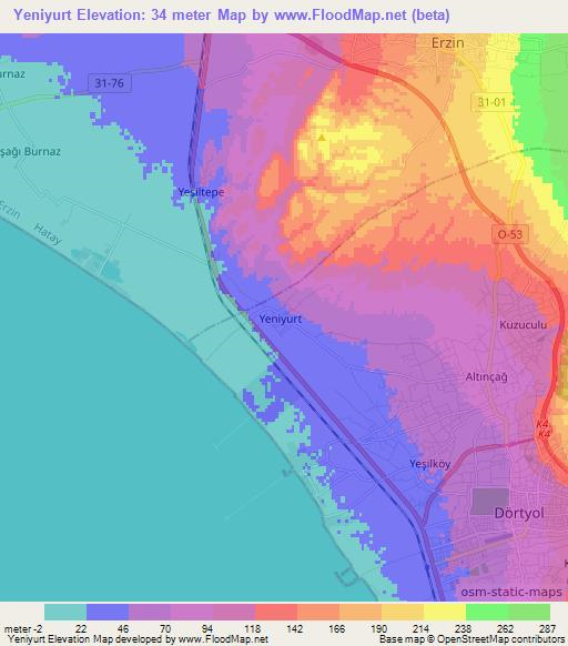 Yeniyurt,Turkey Elevation Map