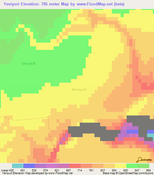 Yeniyurt,Turkey Elevation Map