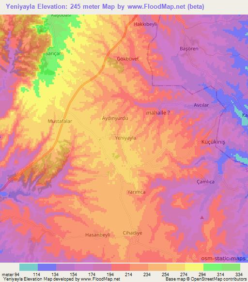 Yeniyayla,Turkey Elevation Map